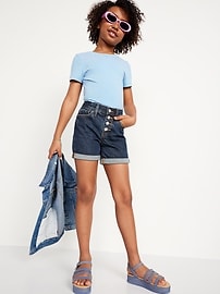 View large product image 3 of 5. High-Waisted Button-Fly Jean Midi Shorts for Girls