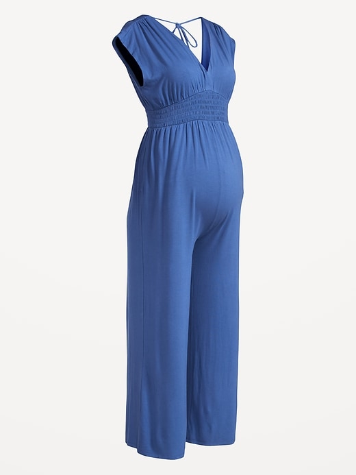 Stylish Blue Pinstripe Maternity Jumpsuit