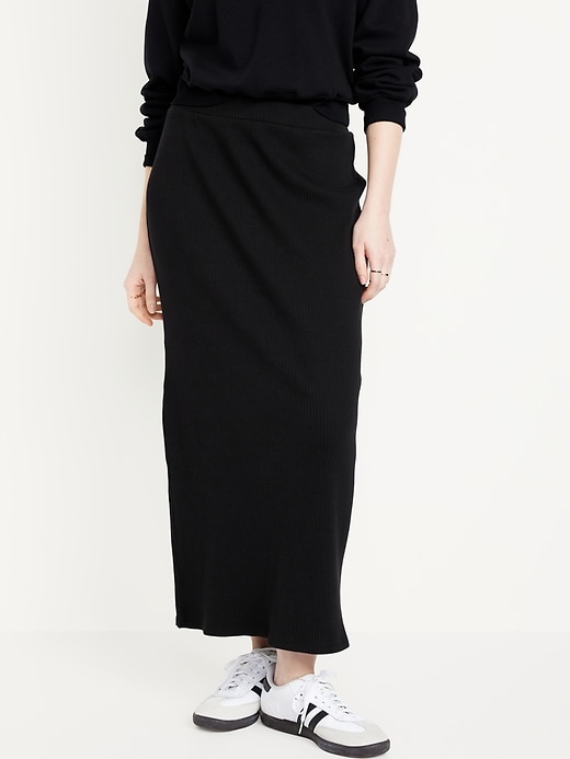 Image number 1 showing, High-Waisted Rib-Knit Maxi Skirt