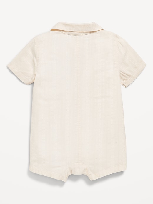 View large product image 2 of 2. Textured Dobby Utility Pocket Romper for Baby