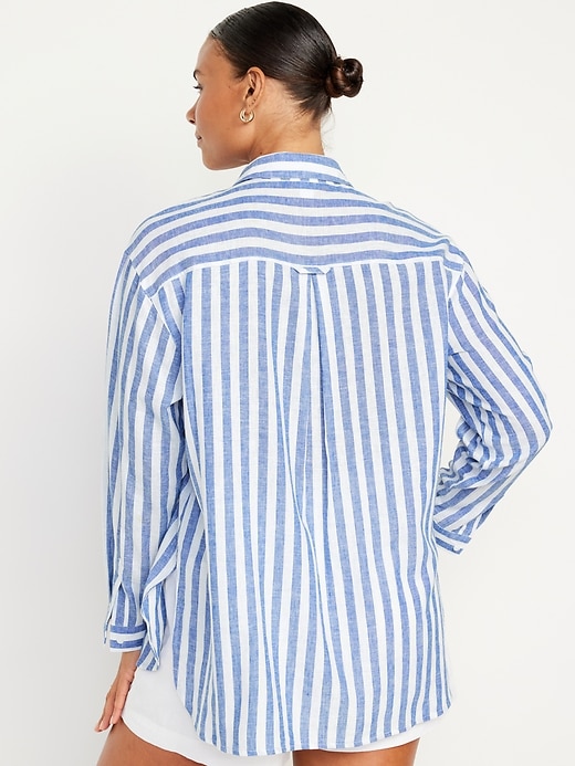 Image number 6 showing, Linen-Blend Button-Down Boyfriend Shirt