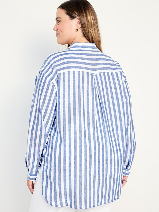 Image number 8 showing, Linen-Blend Striped Boyfriend Shirt