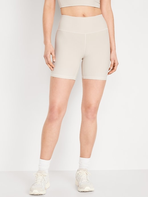 Image number 1 showing, High-Waisted PowerSoft Ribbed Biker Shorts -- 6-inch inseam