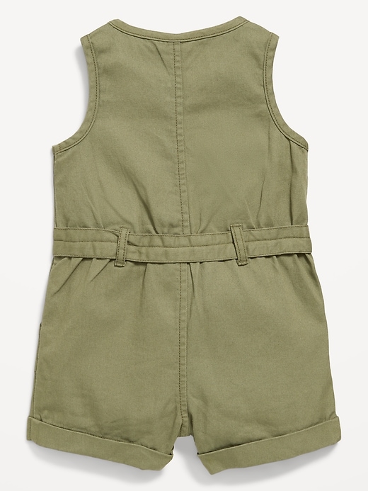 View large product image 2 of 2. Sleeveless Tie-Front Utility Romper for Baby