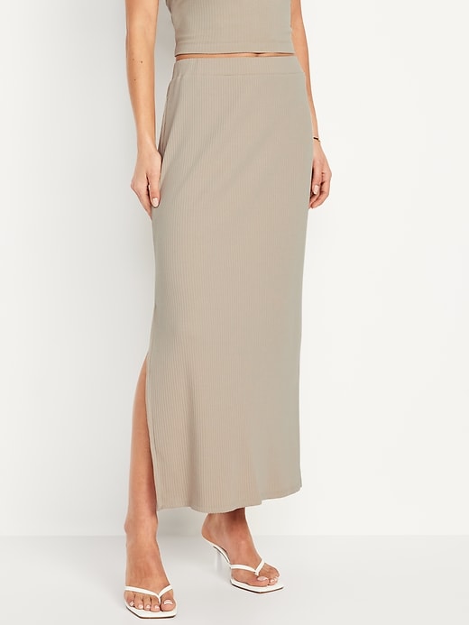 Image number 1 showing, High-Waisted Rib-Knit Maxi Skirt