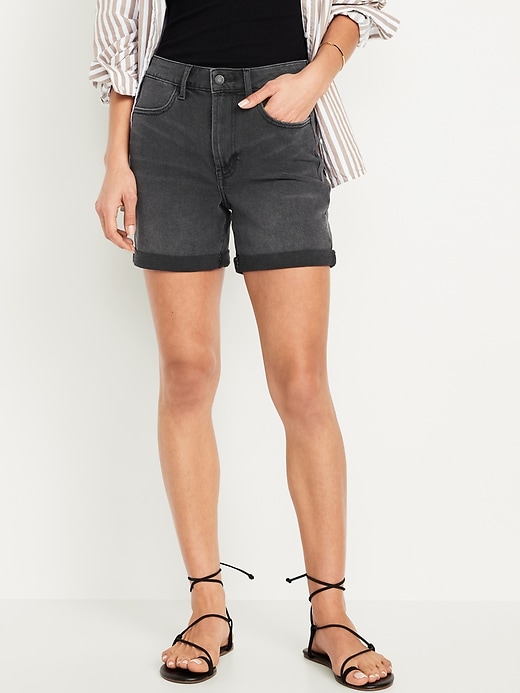 Image number 1 showing, High-Waisted Wow Jean Shorts -- 5-inch inseam