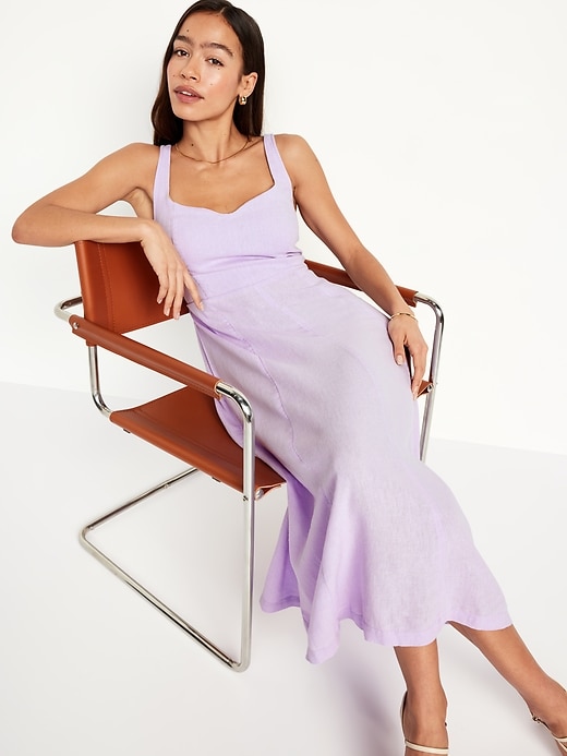 Fit & Flare Linen-Blend Midi Dress for Women