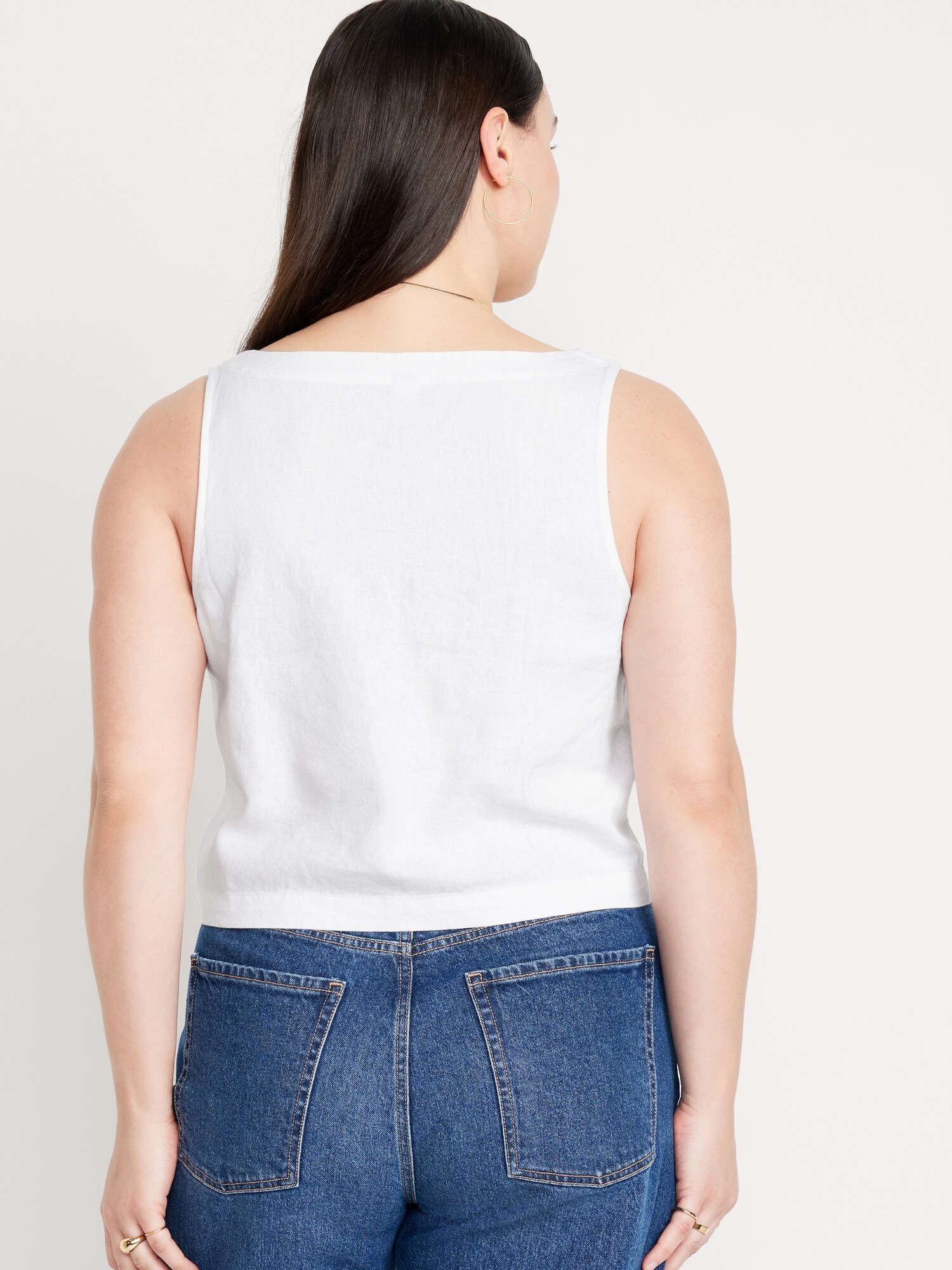 Sleeveless Linen-Blend Cropped Top