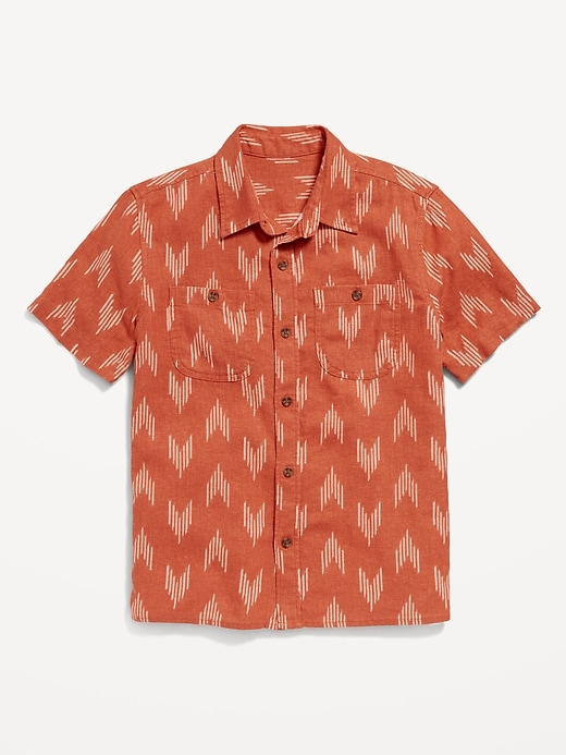 View large product image 2 of 4. Printed Short-Sleeve Linen-Blend Pocket Shirt for Boys