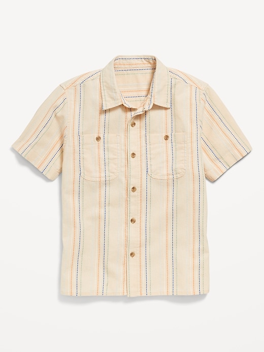 View large product image 1 of 3. Printed Short-Sleeve Linen-Blend Pocket Shirt for Boys