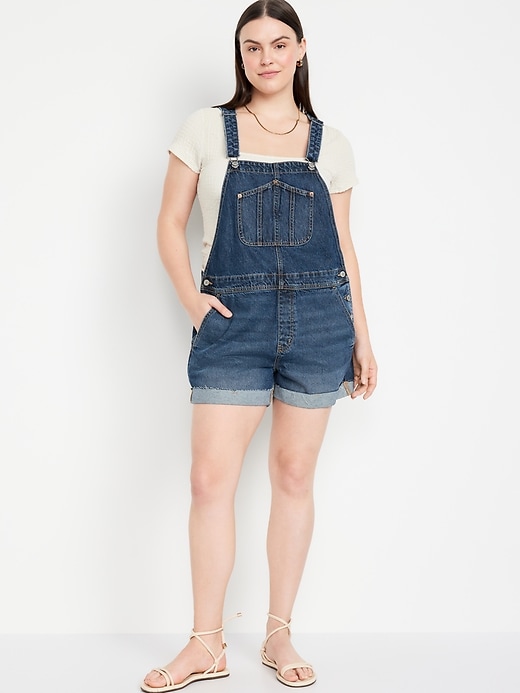 Image number 5 showing, Slouchy Jean Cut-Off Overalls -- 3.5-inch inseam
