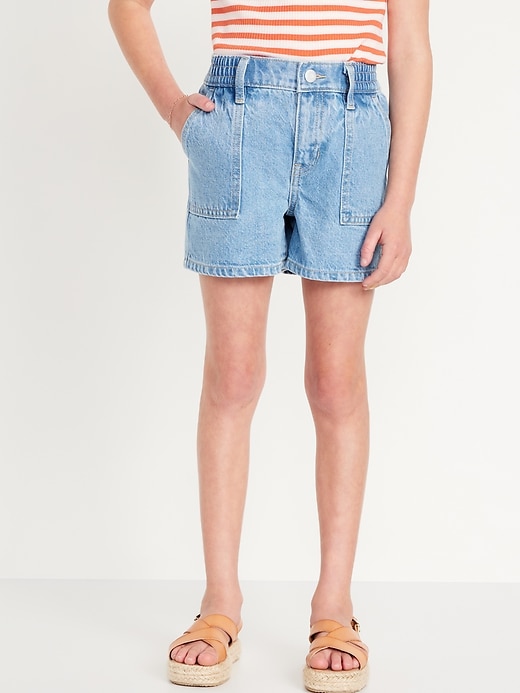 View large product image 1 of 4. Printed Elasticized High-Waisted Utility Jean Shorts for Girls
