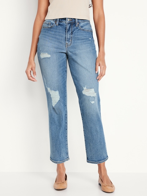 Curvy High-Waisted OG Straight Ankle Jeans - Ripped Medium