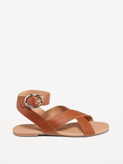 Image number 7 showing, Faux-Leather Cross-Strap Buckle Sandals