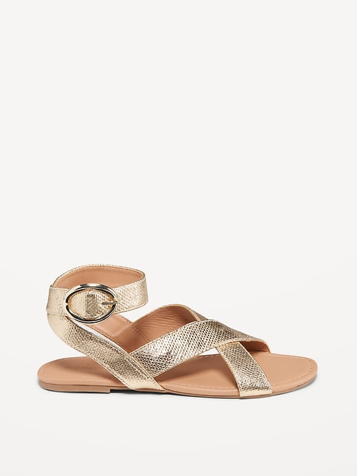 Image number 3 showing, Faux-Leather Cross-Strap Buckle Sandals