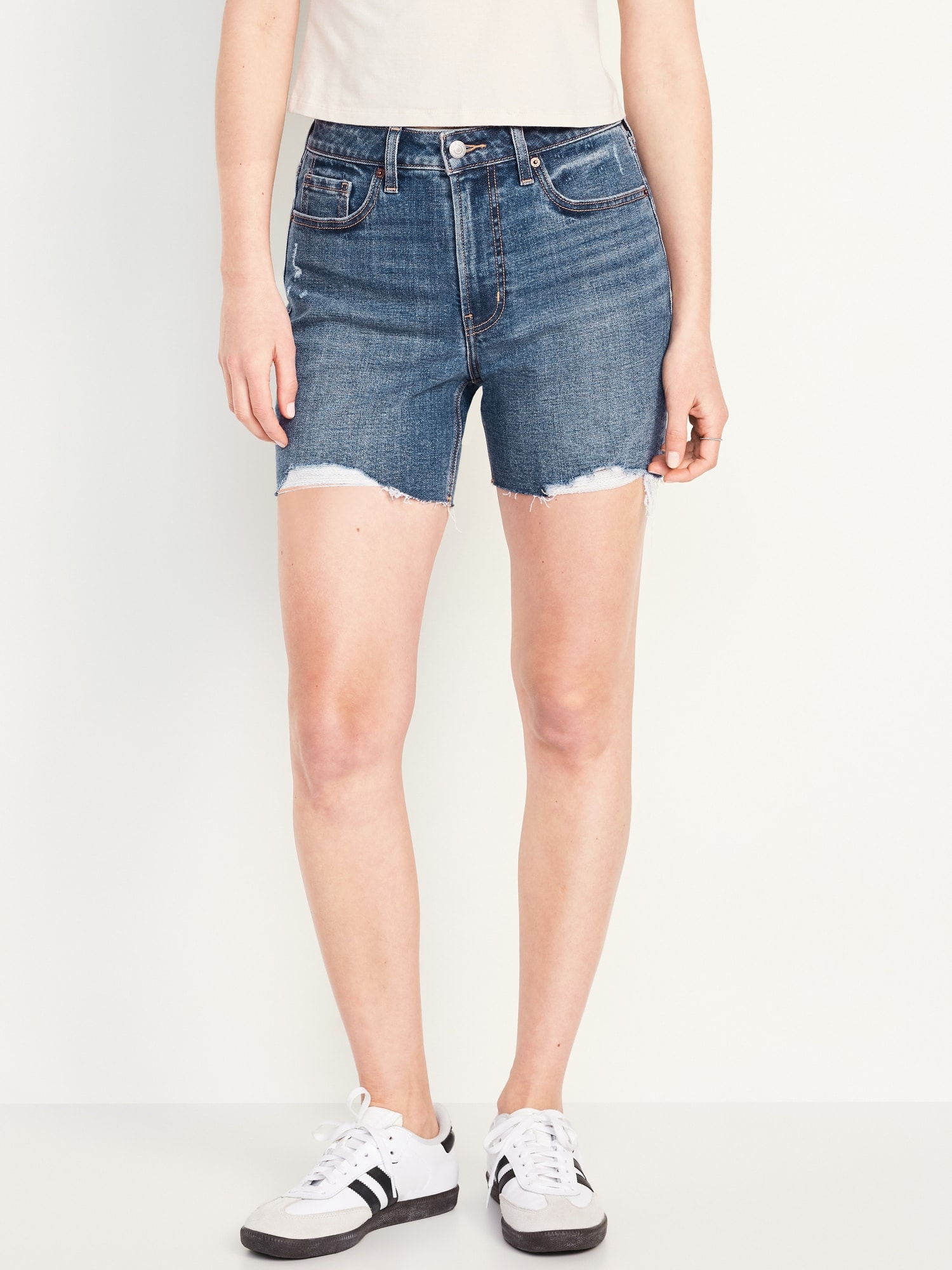 High-Waisted Slouchy Straight Button-Fly Non-Stretch Jean Shorts