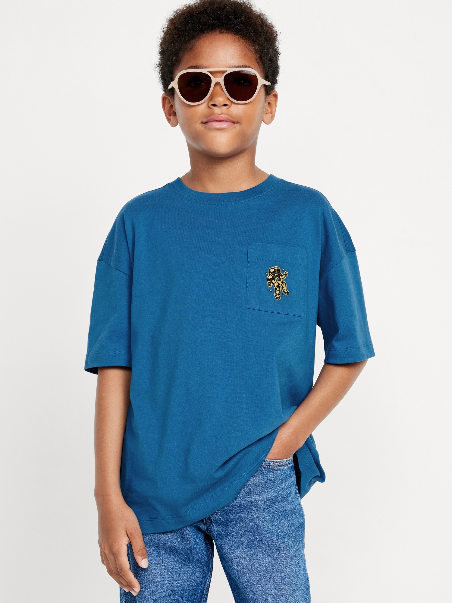 Oversized Short-Sleeve Graphic Pocket T-Shirt for Boys