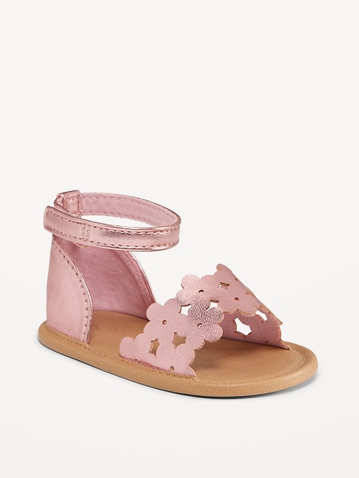 View large product image 1 of 3. Faux-Leather Floral Cutout Sandals for Baby