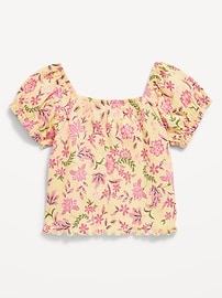 View large product image 3 of 4. Puff-Sleeve Textured Sweetheart-Neck Top for Girls