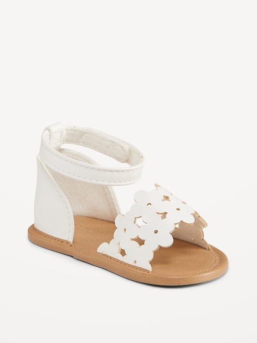 View large product image 1 of 4. Faux-Leather Floral Cutout Sandals for Baby