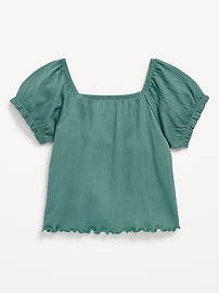View large product image 3 of 3. Puff-Sleeve Textured Sweetheart-Neck Top for Girls