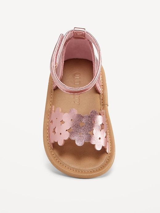 View large product image 2 of 3. Faux-Leather Floral Cutout Sandals for Baby