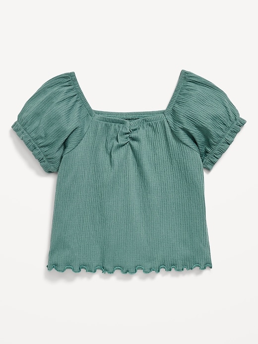 View large product image 2 of 3. Puff-Sleeve Textured Sweetheart-Neck Top for Girls