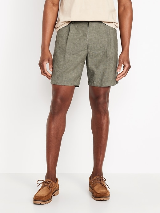 Image number 1 showing, Slim Linen-Blend Chino Shorts -- 7-inch inseam