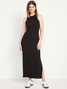 Stretchy Viscose Bodycon Maxi Dress - Sleeveless Racerback Long Dress For Women