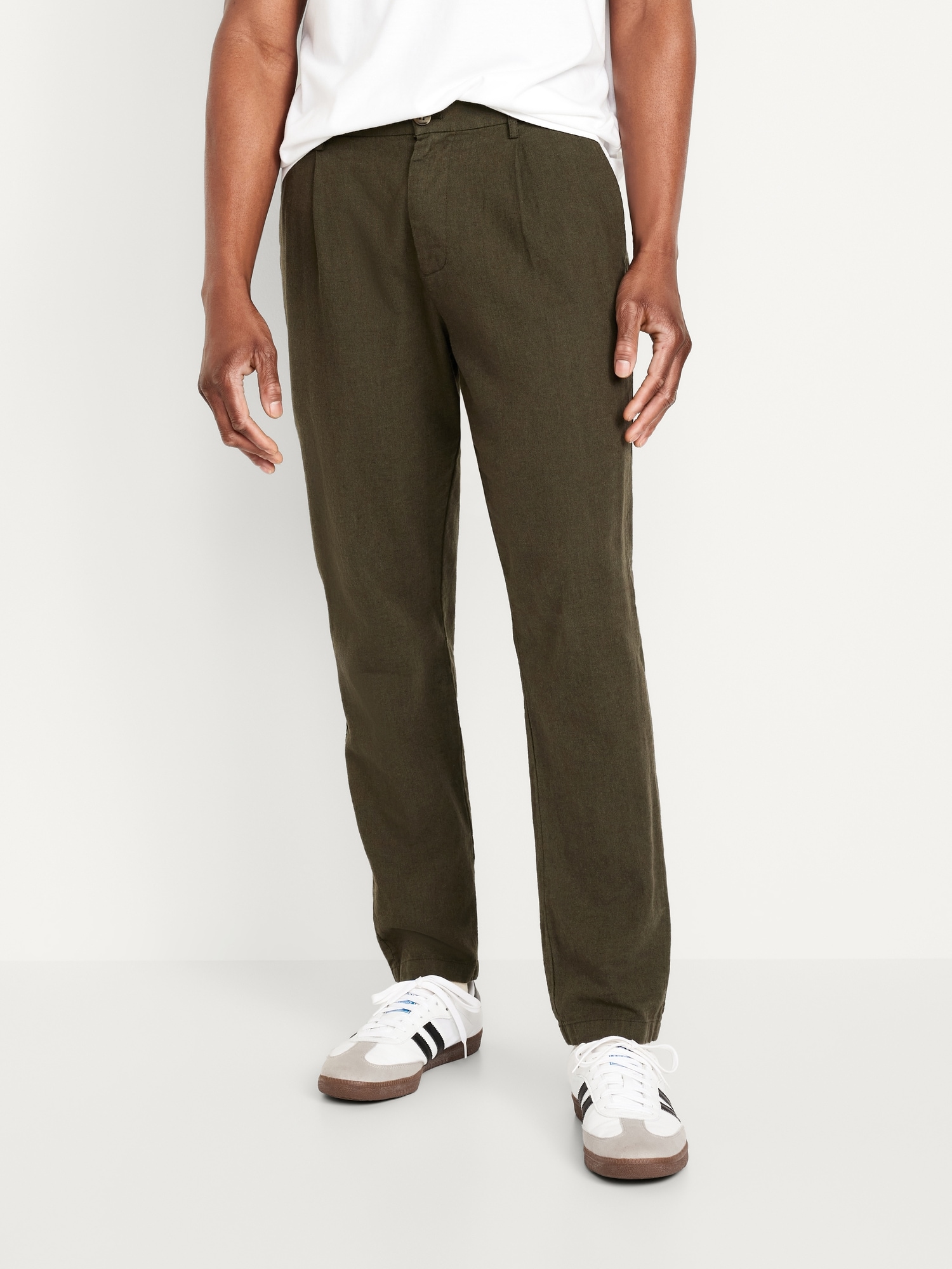 Regular Fit Linen-blend Joggers - Khaki green - Men