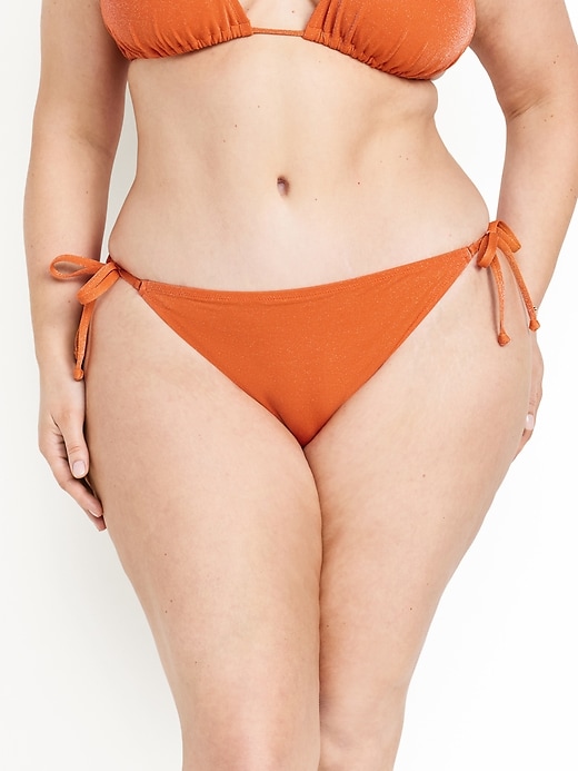 Image number 7 showing, Mid-Rise Side-Tie Shine String Bikini Swim Bottoms