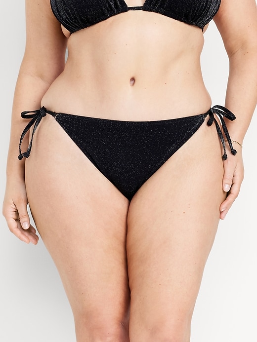 Image number 6 showing, Mid-Rise Side-Tie Shine String Bikini Swim Bottoms