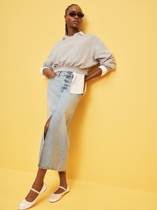 Image number 3 showing, High-Waisted Jean Midi Skirt