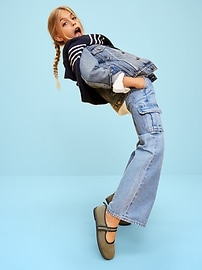 View large product image 3 of 5. High-Waisted Baggy Wide-Leg Cargo Jeans for Girls