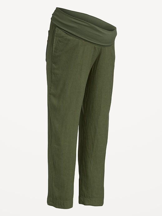 Image number 6 showing, Maternity Rollover-Waist Linen-Blend Pant