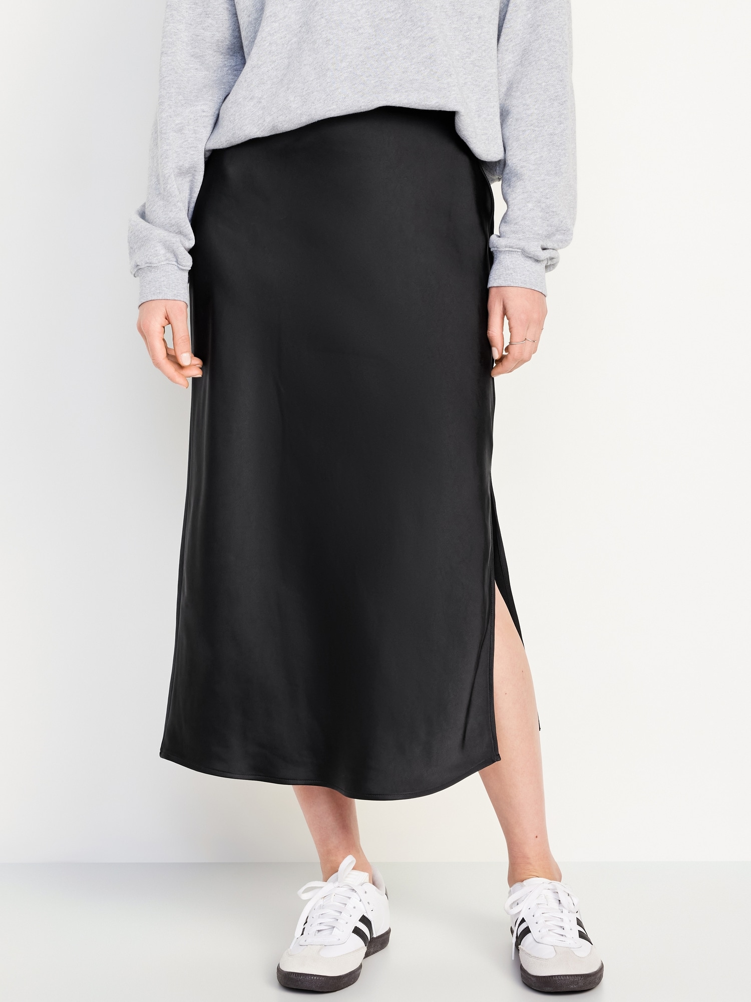 High-Waisted Satin Midi Slip Skirt Hot Deal