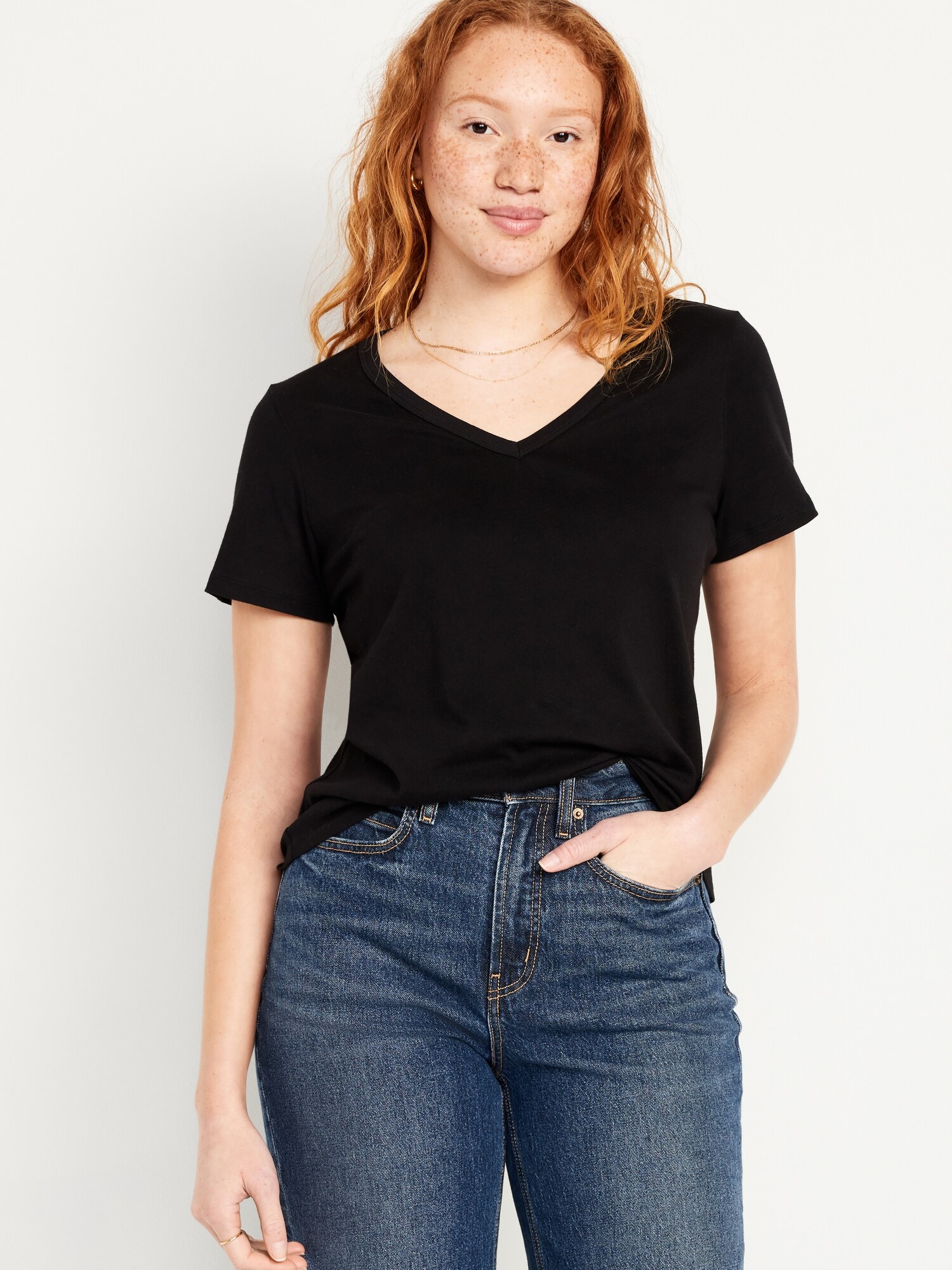 Женские футболки Old Navy EveryWear V-Neck T-Shirt 3-Pack, цвет: Чёрный — фото 3
