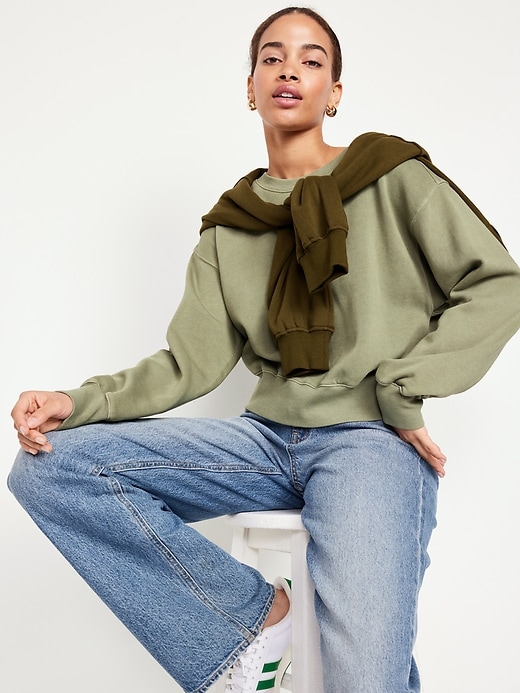 Oversized Drop Shoulder Long Sleeve Mock Neck Cropped Sweatshirt - Hot –  Trendy & Unique