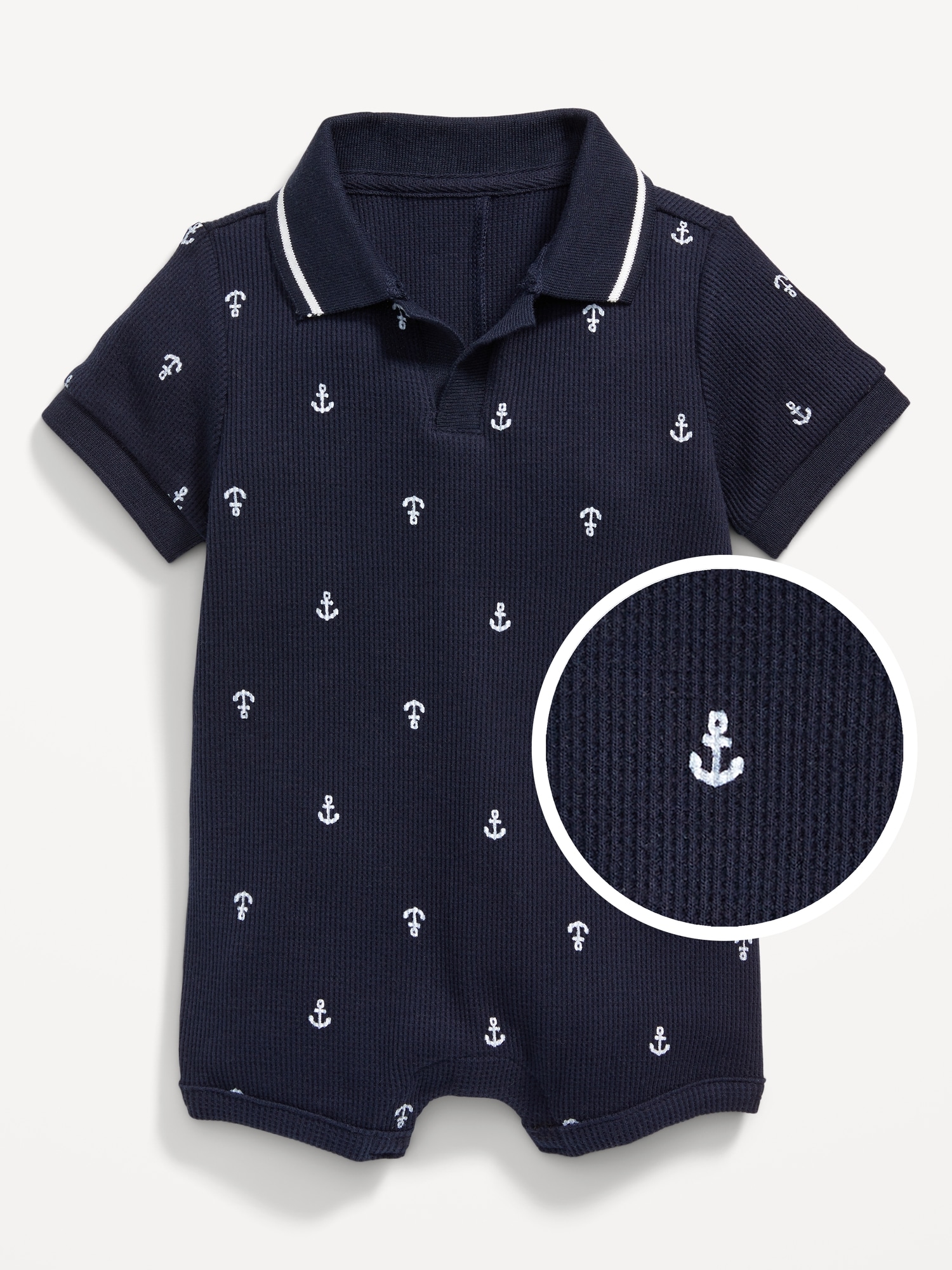 Printed Thermal-Knit Polo Romper for Baby
