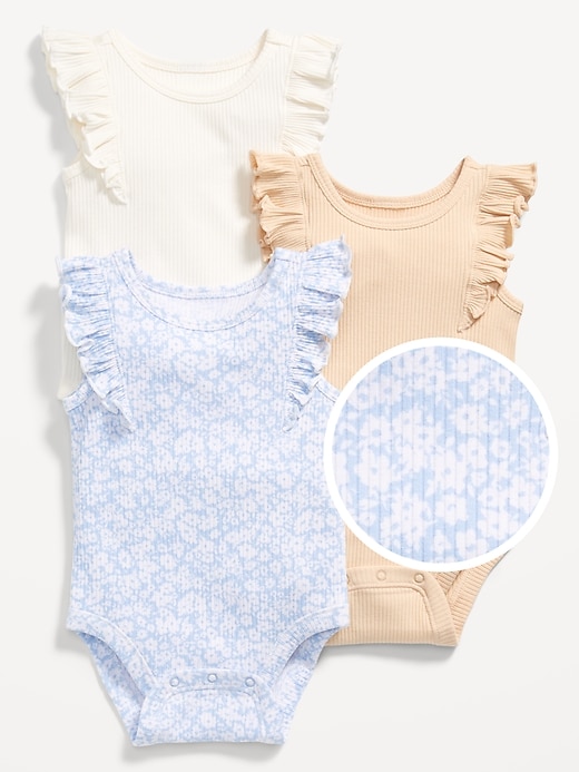 View large product image 1 of 2. Sleeveless Ruffle-Trim Bodysuit 3-Pack for Baby