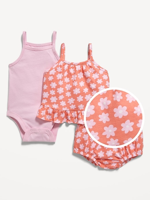 View large product image 1 of 3. Cami Ruffle Bloomer Set and Bodysuit 3-Pack for Baby