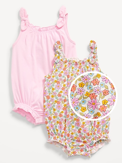 View large product image 1 of 1. Sleeveless Tie-Bow One-Piece Romper 2-Pack for Baby