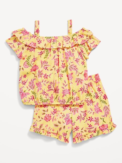 View large product image 1 of 3. Off-The-Shoulder Ruffled Top and Shorts Set for Toddler Girls