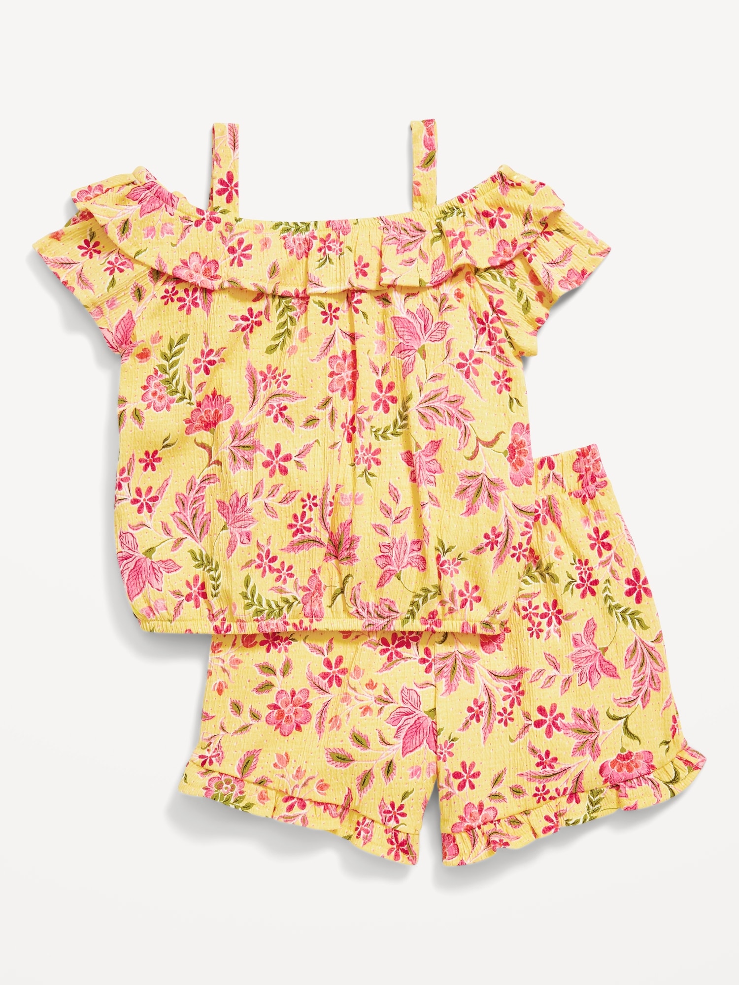 Off-The-Shoulder Ruffled Top and Shorts Set for Toddler Girls