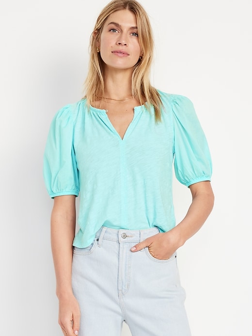 Puff-Sleeve Slub-Knit Top | Old Navy