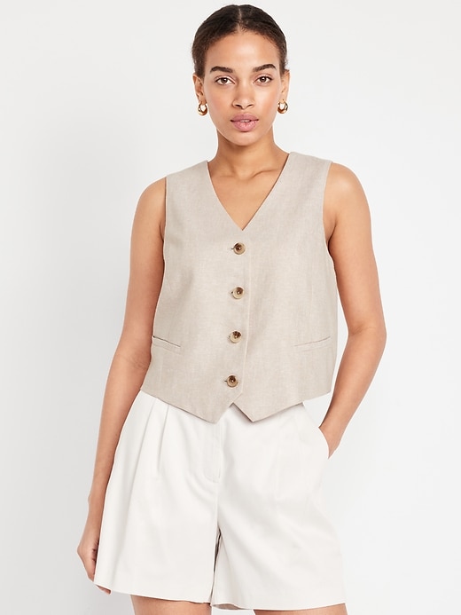 Image number 1 showing, Linen-Blend Vest