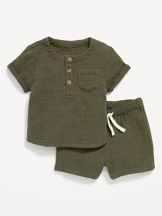 View large product image 1 of 2. Unisex Short-Sleeve Pocket T-Shirt and Pull-On Shorts Set for Baby