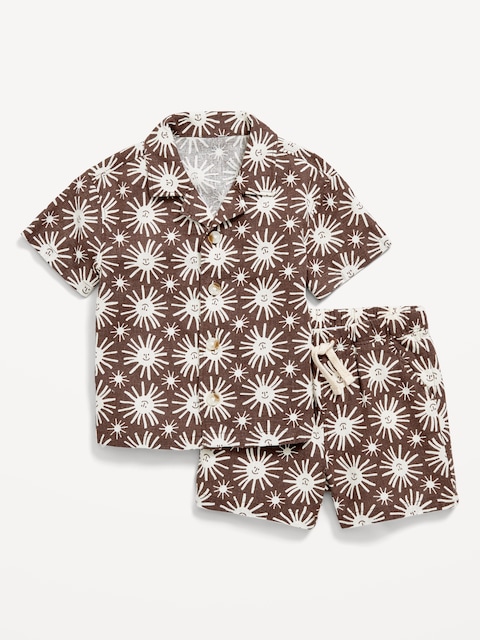 Printed Linen-Blend Shirt and Shorts Set for Baby - Sunny