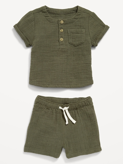 View large product image 2 of 2. Unisex Short-Sleeve Pocket T-Shirt and Pull-On Shorts Set for Baby