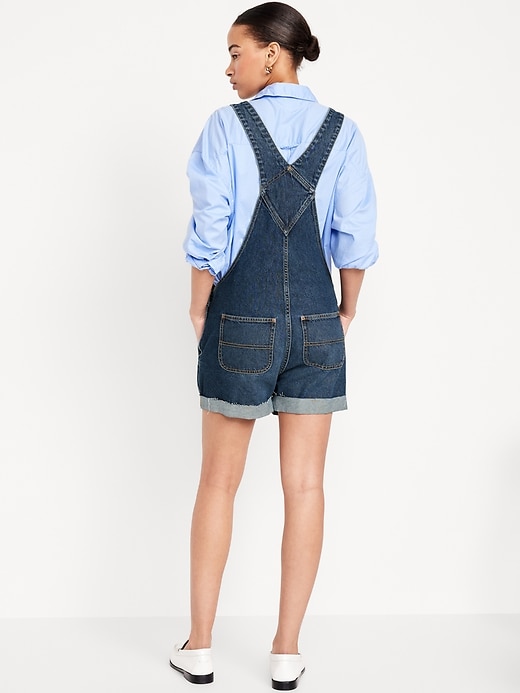 Image number 2 showing, Slouchy Jean Cut-Off Overalls -- 3.5-inch inseam